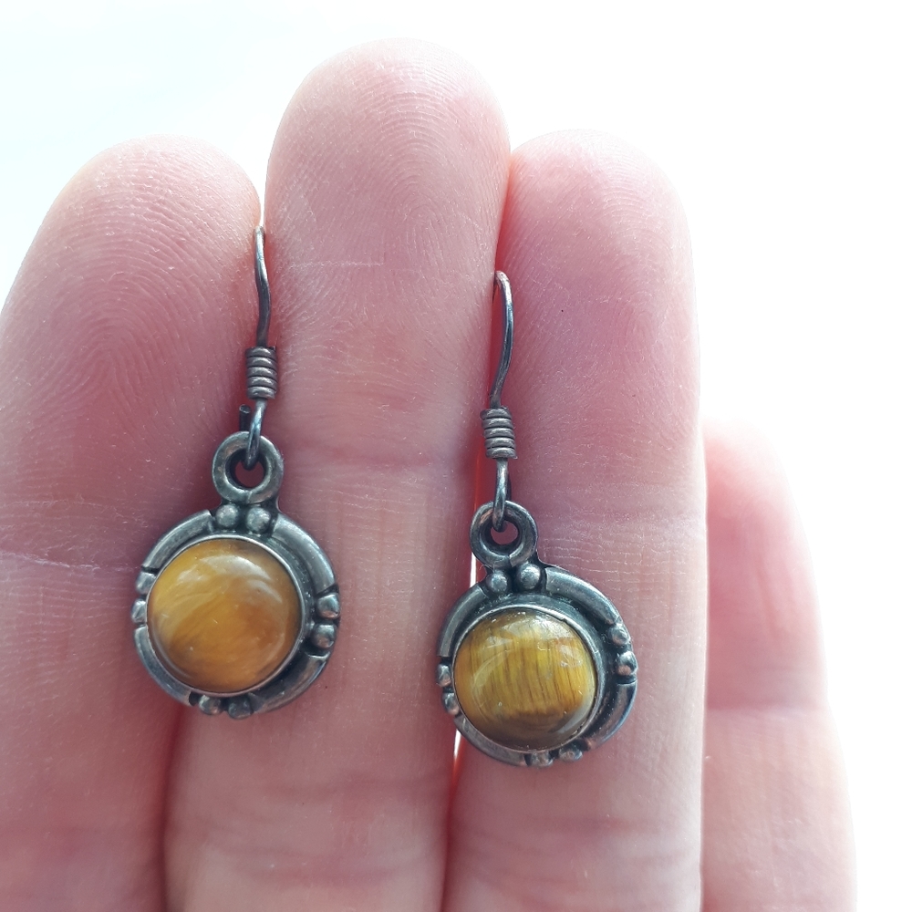 Tiger's eye + sterling silver earrings